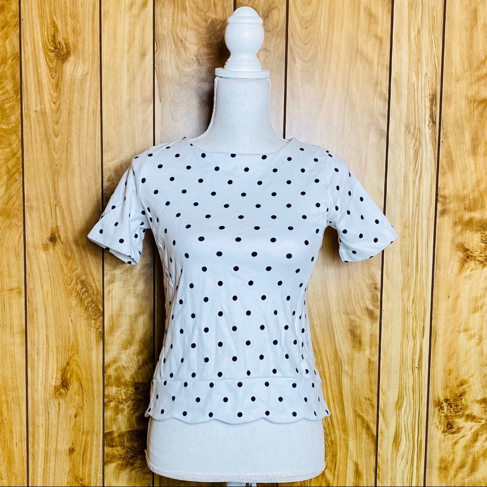 Talbots White Blue Polka Dot S/S Top Petite
